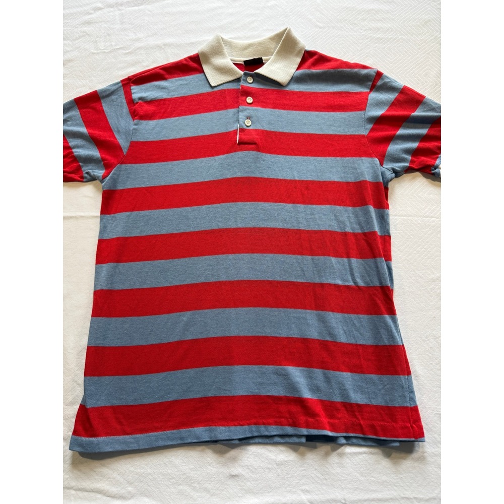 Vintage The Denver Store for Men Striped Polo Shirt Red Blue USA Made Large
